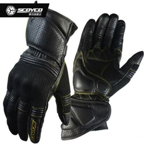Summer Breathable SCOYCO Motorcycle gloves Men Drop Wearable Kinght Motocross Moto glove made of Cowhide Sheepskin Nylon PU PE