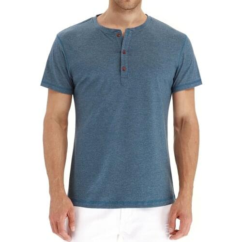 Mens Summer Fashion Slim Casual Slimming Solid Color Half-button Collar Short-sleeved T-shirt Top