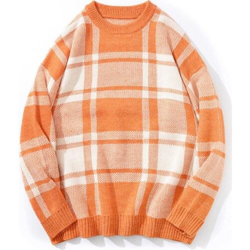 Knit Plaid Mens Sweaters Tide Loose Pullover Sweater Knitted Overcoat Knitwear Pullovers Tops Thin Autumn Clothes