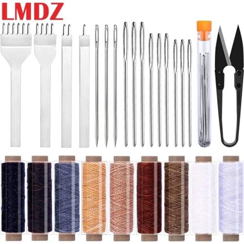 LMDZ 26Pcs Leather Sewing Tools Hand Sewing Wax Thread Leather Stitching Hole Punch Needles Chisel Leather Working Crafting Set