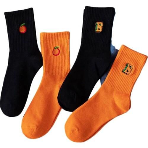 New Designs Custom Embroidered Socks Sport Style Comfort Orange Socks for Women