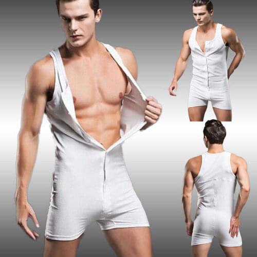 2021 Men one piece suit pure cotton mens quick dry breathable solid sleeveless pajamas set men underwear body shapers