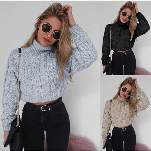 Plus Size Knitted High Neck twist sweater For women pullovers 2020 Autumn and Winter Sweater Solid Color Sweater for Women