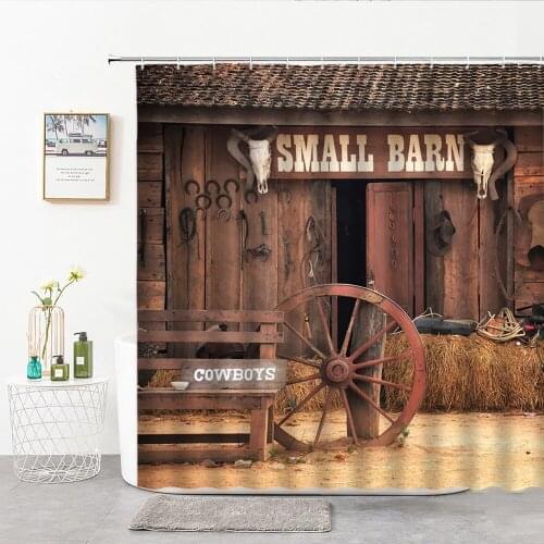 Retro Nostalgic Wooden House Shower Curtains Set Hook 3D Old Building Bathroom Curtain Fabric Home Bath Decoration Hanging Cloth