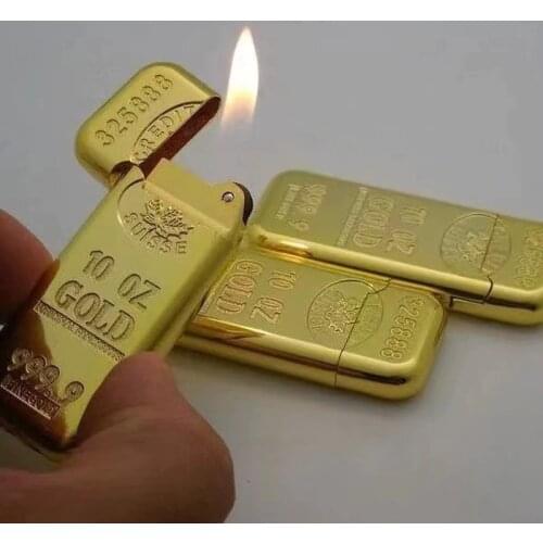 Luxury Compact Jet Gas Lighter Inflated Butane Bullion Oil Lighters Grinding Wheel Bar Gold Brick Metal Cigarette Accessories
