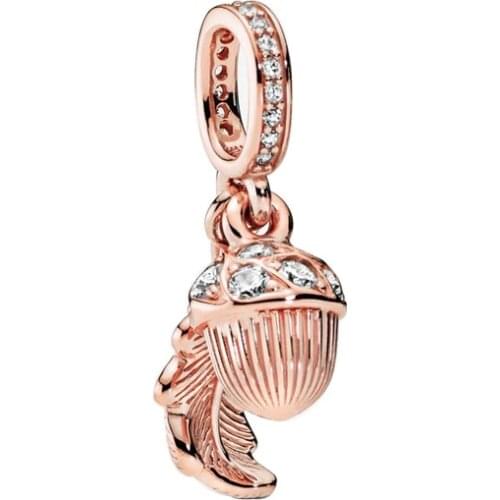 Rose Pinenut Hazelnut Leaf Pendant DIY Fit Original Pan Charms Bracelets Women Clear CZ Pine Cedar Nuts Beads for Jewelry Making