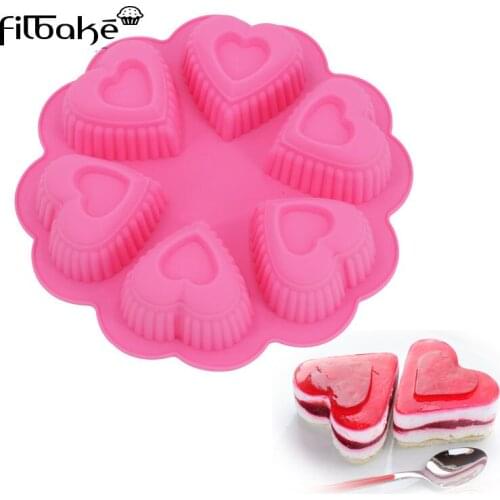 FILBAKE 6 Cavity Double Heart 3D Silicone Mold Baking Moulds Soap Molds For Chocolate Mousse Dessert Fondant Decorating Tools