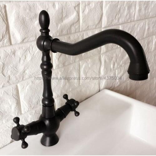 Basin Faucets Oil Rubbed Bronze Bathroom Sink Faucet 360 Degree Swivel Spout Double Cross Handle Bath Mixer Taps Nnf380
