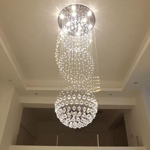 Modern Crystal Chandelier Lighting Spiral Three Sphere Raindrop Villa Hall Living Room Long Staircase chandeliers loft Lights