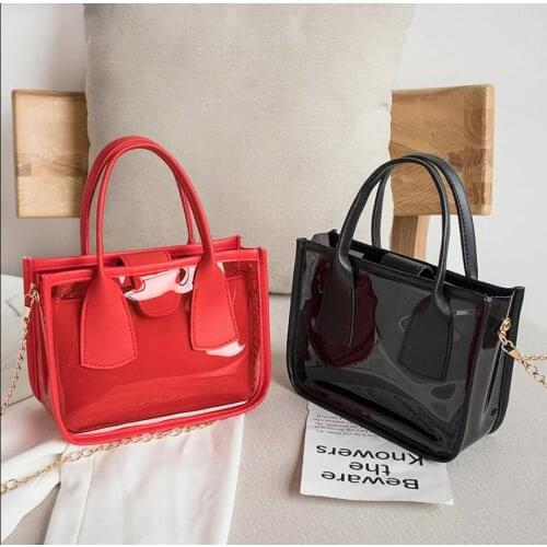 2020 Fashion Trend Women Ladies Solid Color Crossbody Handbag PVC PU Leather Zipper Composite Bags Chain Shoulder Strap Purse