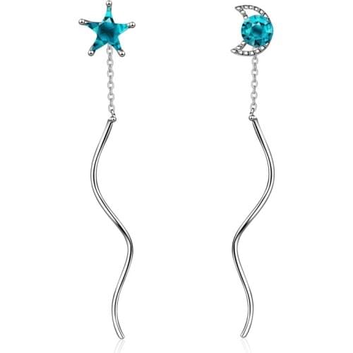 Temperament Asymmetrical Earring Earrings Azure Long Star Moon Wave Earrings Long Earrings for Women Long Earrings