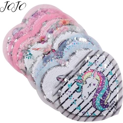 JOJO BOWS 16*14cm Sequin Fabric Heart Pattern Unicorn Mermaid Embroidery Sheet For Home Textile Sewing Patches Party Decoration