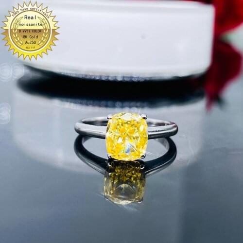 Solid 18K Gold 1ct yellow Moissanite Diamond Ring D color VVS With national certificate 009