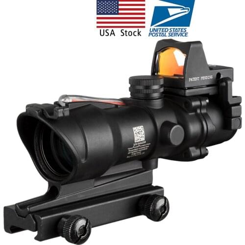 US Stock 4x32 Red Fiber Source Real Fiber Scope with RMR Micro Red Dot Sight Marked Version Black Riser Optical Instrument