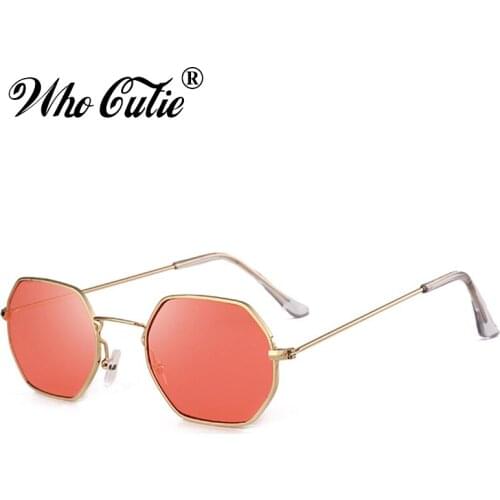 WHO CUTIE 2018 Brand Designer Red Tint Octagon Sunglasses Women Vintage Yellow Lens Female Sun Glasses Shades oculos OM348