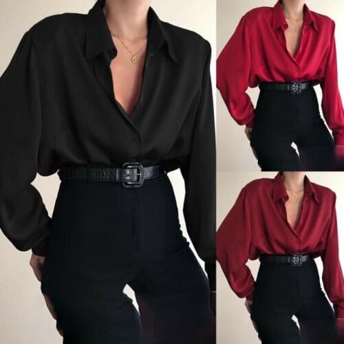 Women Long Sleeve Button Down Shirt OL Floral Loose Lapel Blouse Casual Tee Tops