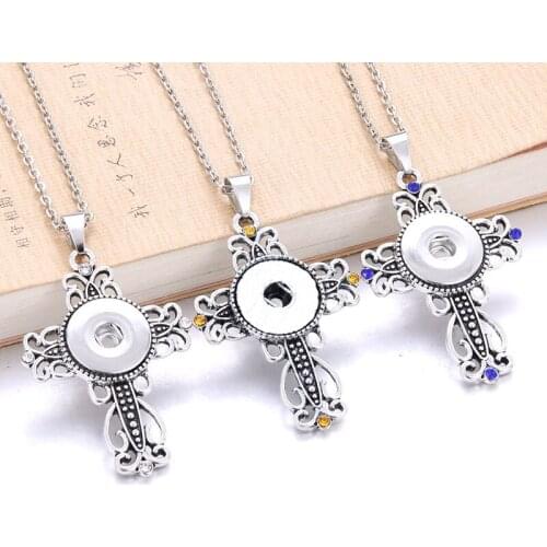 Boom Life NEW Trendy Faith Cross Style Snap Necklace & Pendant With Link Chain Fit 18mm Snap Button Jewelry For Women 3044