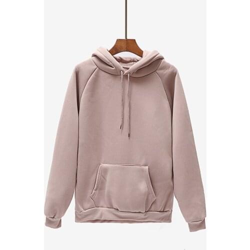 Autumn Winter Coat Pink Harajuku Women Hoody Fleece Sweatshirt Long Sleeve Casual Loose Pocket Pullover Female Simple Clothes