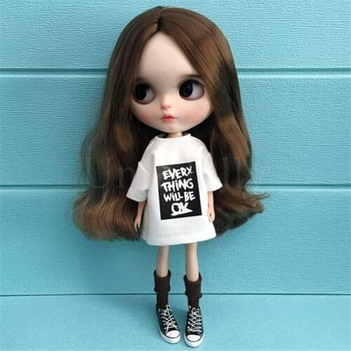 1PCS Cool White 1/6 blyth Doll Clothing T-shirt for azone ob24 licca barbi 30cm Doll Accessories Girl Gift