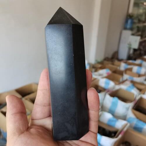 12-13cm 1pcs Natural black Crystal Point Hexagonal Tourmaline crystal Column Mineral Ornament Magic Repair Home Decoration Energ