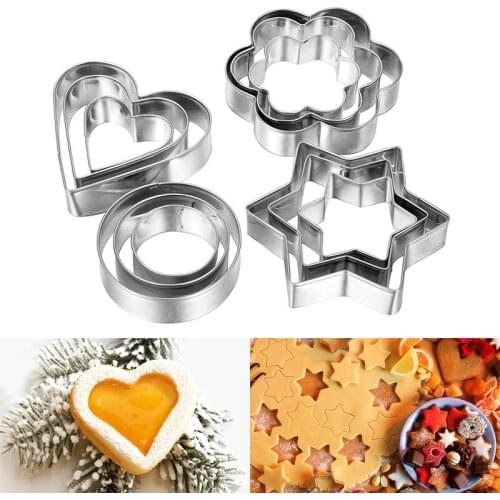 12 Pcs/Set Cookie Cutter Stainless Steel Heart Round Cookie Baking Mold Kitchen Accessories Cake Tools