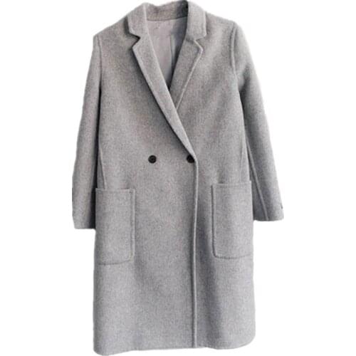 2020 Wool Coat High Quality Winter Cashmere Woolen Coat WomanKorean Style Women Slim Woolen Long Cashmere Coats Plus Size 2XL