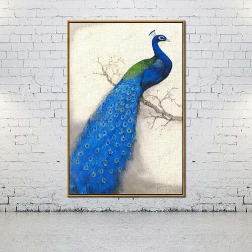 Artcozy Oil Canvas Painting blue Peacock For Home Decoration Wall Art