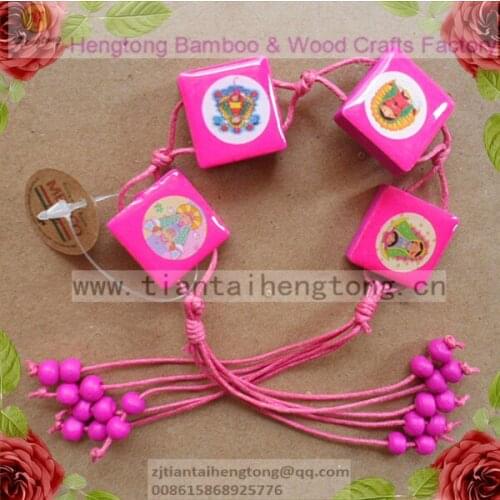 Free shipping 6PCS/pack pink icon rosary bracelet,wooden religious bracelet,saint bracelet,baby Guadalupe bracelet,square panel