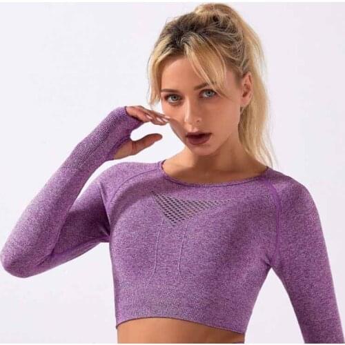 Seamless Knitting Popular Yoga Sports Hollow Out Long Sleeve Gym Clothing Fitness Breathable Soft Top For Women