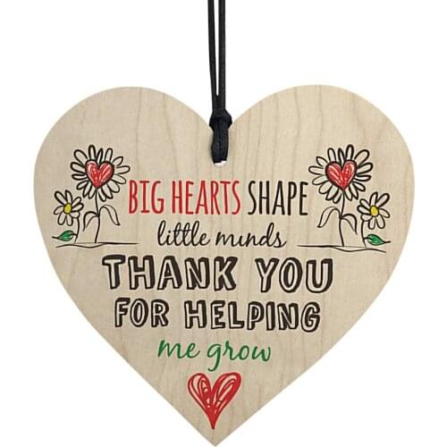 "Thank You For Helping Me Grow" Wooden Love Heart Hanging Pendant Plaque Teacher Leaving Gift Nursery Wooden Plaque Decor