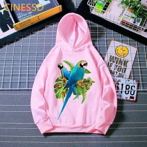 Floral Cockatiel parrot Toucan bird print sweatshirt for children winter kids hoodie pink white yellow boy hoody girl streetwear