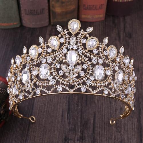 High Fashion Delicate Vintage Baroque Style Shining Crystal Big Tiaras and Crowns de Noiva Bride Wedding Party Hair Accessories