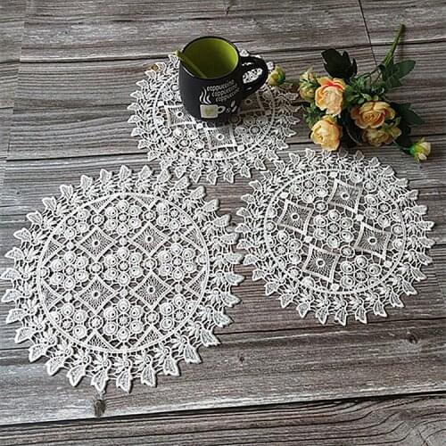 European Round Insulation Placemat Cloth Embroidery Lace Coffee Cup Mat Plate Vase Table Lamp Christmas Decoration Coaster