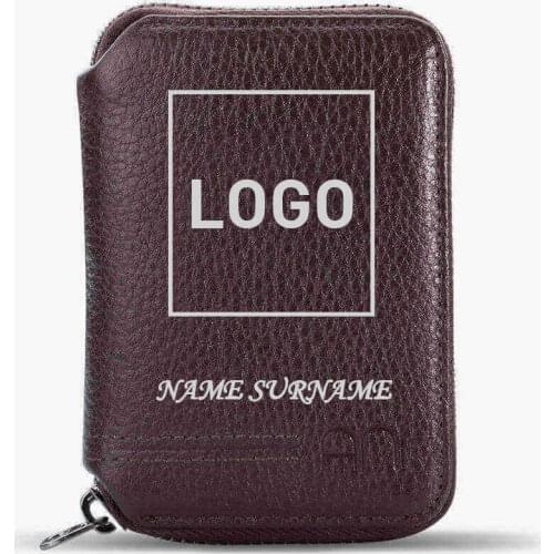 Customisable Zip-Around Leather Card Holder Wallet Brown