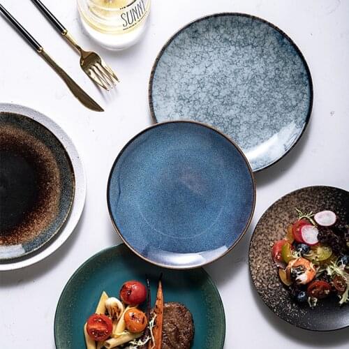 Ceramic Western Round Shallow Plates Dish Cutlery Steak Pasta Restaurant Cafe Cake Dishes Saucer Plate Salad DishTableware 1PC