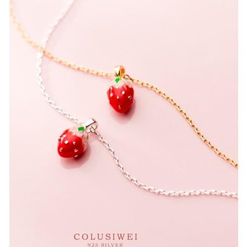 Colusiwei Summer Cute Strawberry Pendant Necklace Authentic 925 Sterling Silver 45cm Chain Link Necklaces Bijoux Fashion Jewelry
