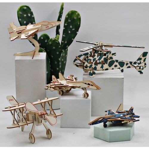 Laser Cutting 3D Wooden Puzzle Toys Helicopter Fighter Aircraft Handmade Assembly Model Kit Jigsaw Childrens Educational Toys