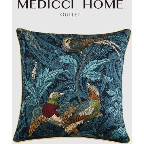 Medicci Home Cushion Cover Nightingale Birds Print American Style Retro Luxurious Throw Pillow Case For Living Room Sofa Couch