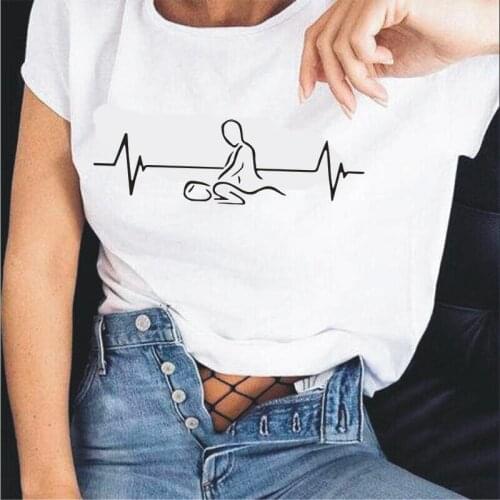 Fashion Heartbeat of Massage Therapist T Shirt Women Tops Summer Short Sleeve Tee Shirt Femme Massage T-shirt Camiseta Mujer