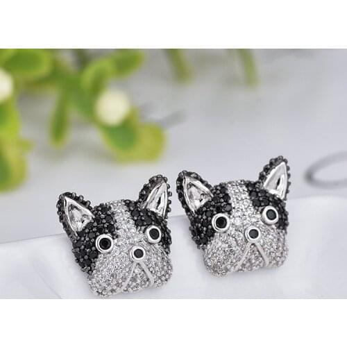 Fashion Vintage Rhinestone Animal French Bulldog Earrings for Women Cute Puppy Dog Stud Earrings Boucle D'oreille Femme