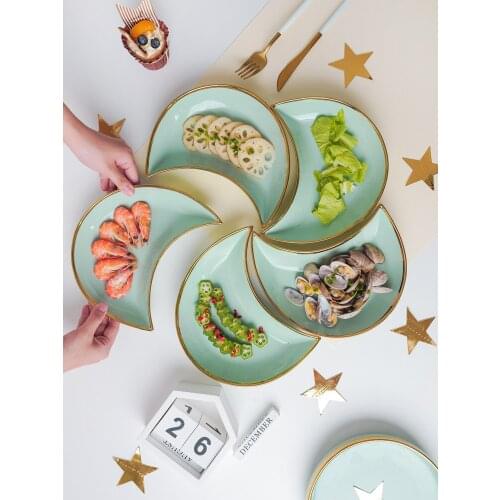 TT Moon Platter Combination Set Porcelain Dinner Plate Household Tableware Salad Dish Deep Plate Gathering Plate