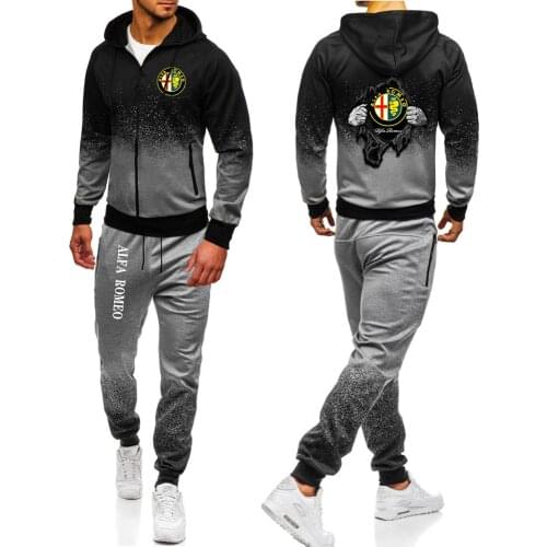 2021 New Men Alfa Romeo Print Set Harajuku Zipper Jacket Suits College Male Gradient Hoodies Casual Sweatpant Set