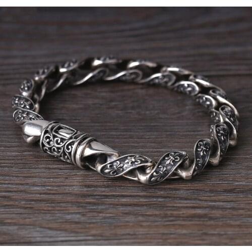 Wholesale S925 Sterling Silver Fashion Retro Thai Silver mens Boat Anchor Pattern Personality Trend Bracelet Twist Ring