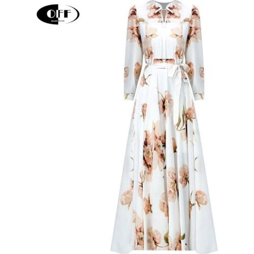 Autumn women maxi dress long sleeve elegant flower printed ruched vintage retro woman dresses plus size 3XL clothes vestidos