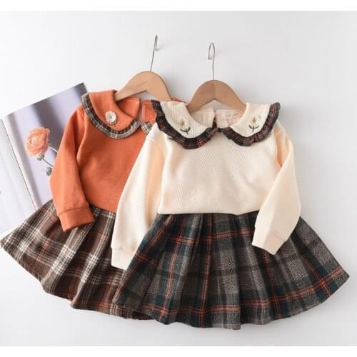 PatPat 2-piece Baby / Toddler Embroidery Plaid Ruffled Top and Skirt Set for Kids Girl Clothing Sets Dreese