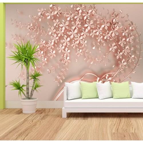 Custom Wallpaper Pink Floral Tree Sticker for Baby Child Home Decor Contact Wall Paper Waterproof PVC Self Adhesive Vinyl Murals