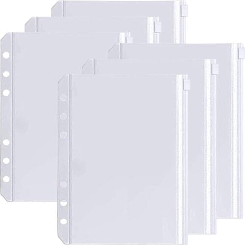 PPYY-Binder Pockets, 6-Hole Punched Zipper Binder Pocket, Waterproof PVC Pouch Document Filing Bags for 6-Ring Binder