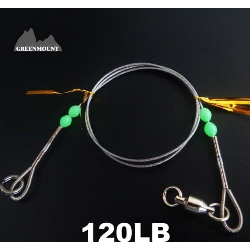 120lb fishing leader wire line 7x7strands Trace with Coating/glow soft beans /ball bearing swivel 12#split ring