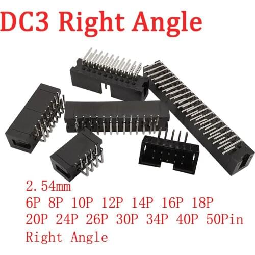 10-50Pcs DC3 6P~50Pin Double Row Right Angle Socket Box Header Connector 2.54mm Pitch 6P~50Pin ISP Male IDC JTAG Socket Adapter