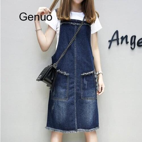 Plus Size 5XL Summer Autumn Women Denim Dress Sundress Casual Loose Overalls Dresses Female Solid Adjustable Strap Jeans Dress